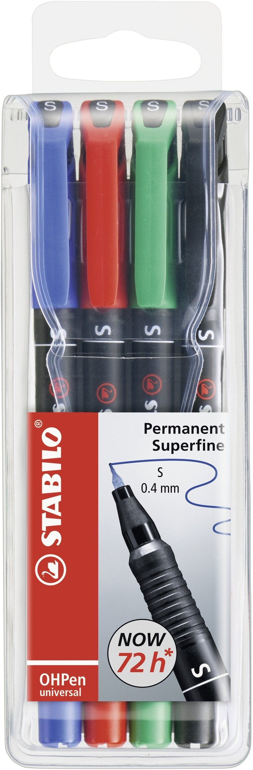OHP Pen - STABILO OHP Pen Permanent - Superfine - Wallet of 4 - Assorted Colours