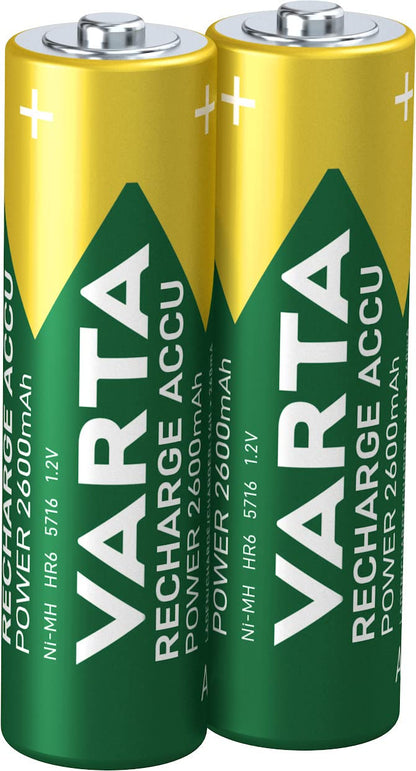 VARTA Ready2Use pre-charged rechargeable AA Mignon Ni-Mh battery, 2-pack, 2,600 mAh - rechargeable without memory effect - ready for immediate use