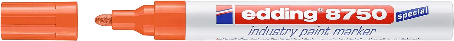 edding 8750 industry paint marker - orange - 1 pen - round nib 2-4 mm - paint marker for writing on dusty, slightly oily surfaces, tyres, metal, glass and wood - permanent, waterproof