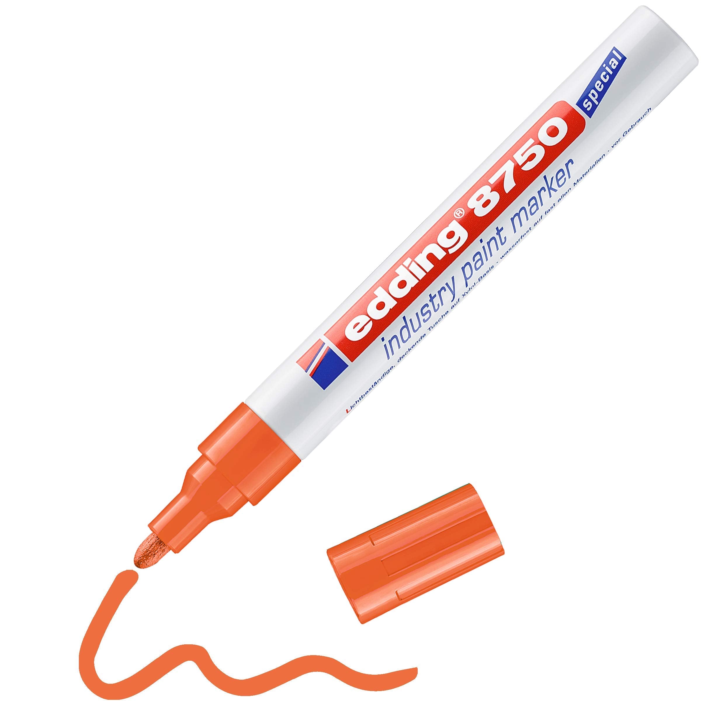 edding 8750 industry paint marker - orange - 1 pen - round nib 2-4 mm - paint marker for writing on dusty, slightly oily surfaces, tyres, metal, glass and wood - permanent, waterproof