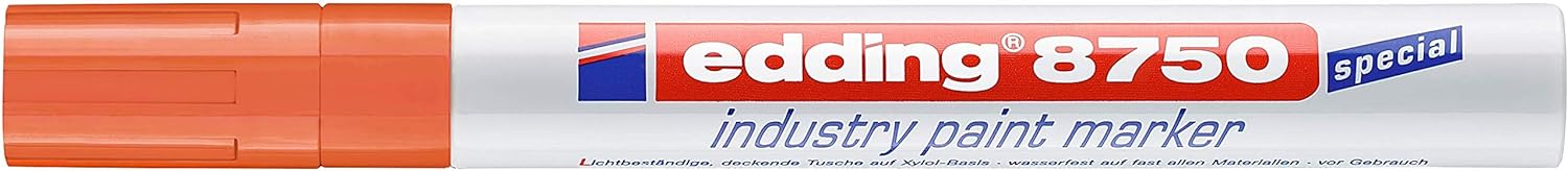 edding 8750 industry paint marker - orange - 1 pen - round nib 2-4 mm - paint marker for writing on dusty, slightly oily surfaces, tyres, metal, glass and wood - permanent, waterproof