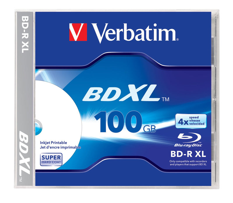 Verbatim BDXL 100GB 4X White Inkjet Printable, Hub Printable - 1pk Jewel Case, 43790