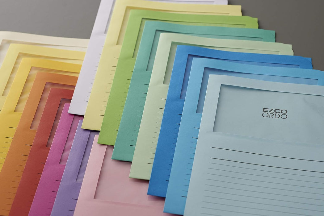 ELCO Ordo Classico 220x310 mm 120GSM Paper Folder with Printing and 180x100 mm Window (Box of 100) - Bright