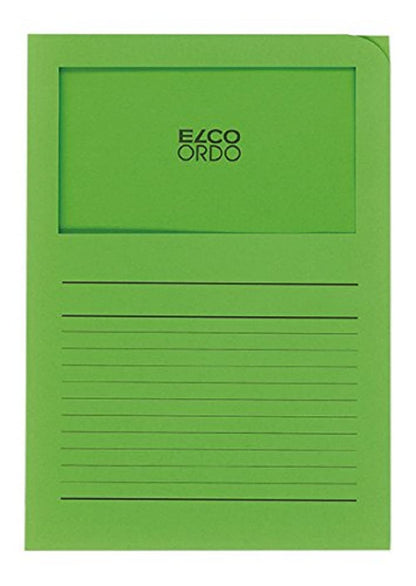 ELCO Ordo Classico 220x310 mm 120GSM Paper Folder with Printing and 180x100 mm Window (Box of 100) - Bright Green