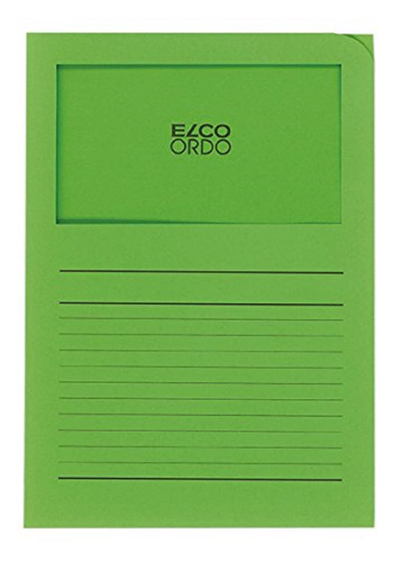 ELCO Ordo Classico 220x310 mm 120GSM Paper Folder with Printing and 180x100 mm Window (Box of 100) - Bright Green