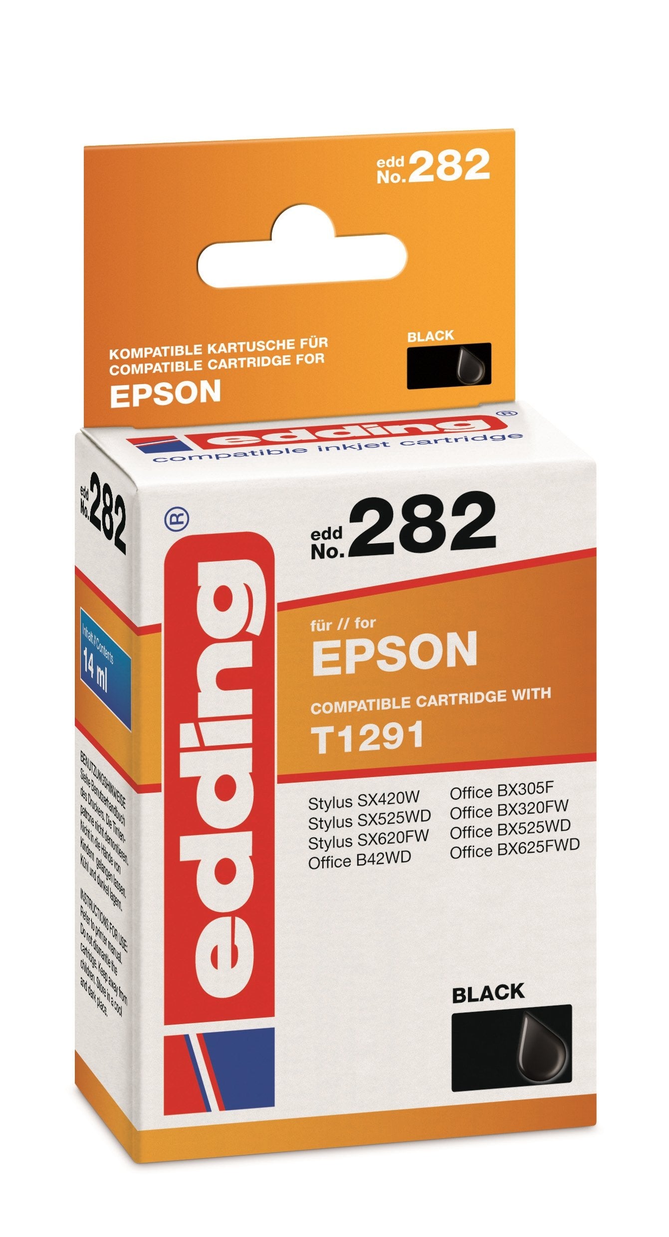 edding Druckerpatrone EDD-282 - Einzelpatrone - Schwarz - 14 ml - Reichweite 485 Seiten - Ersetzt Epson T1291