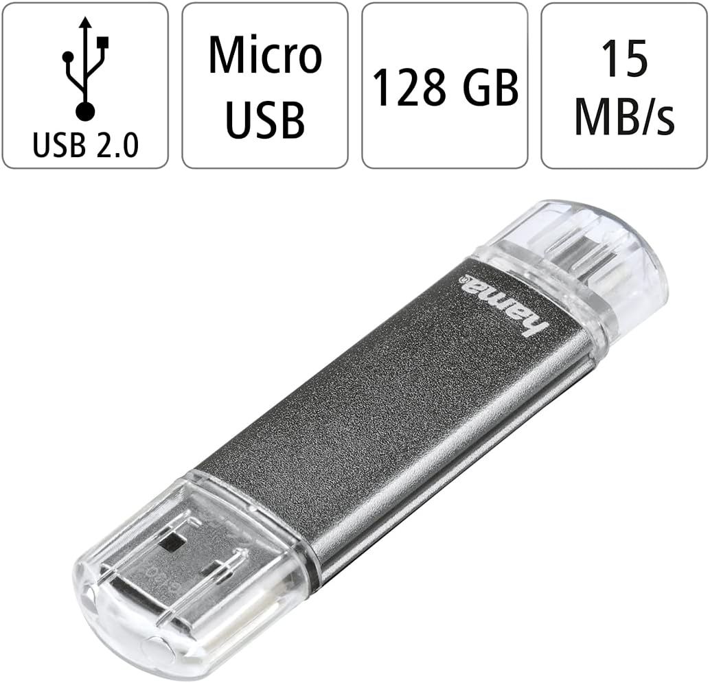 Hama 114872"Laeta Twin" USB Flash Drive | USB 2.0 | 128GB | 10 MB/s | grey