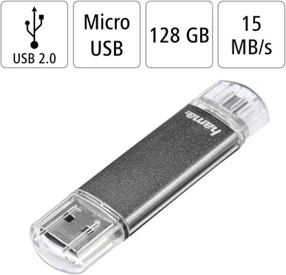 Hama 114872"Laeta Twin" USB Flash Drive | USB 2.0 | 128GB | 10 MB/s | grey