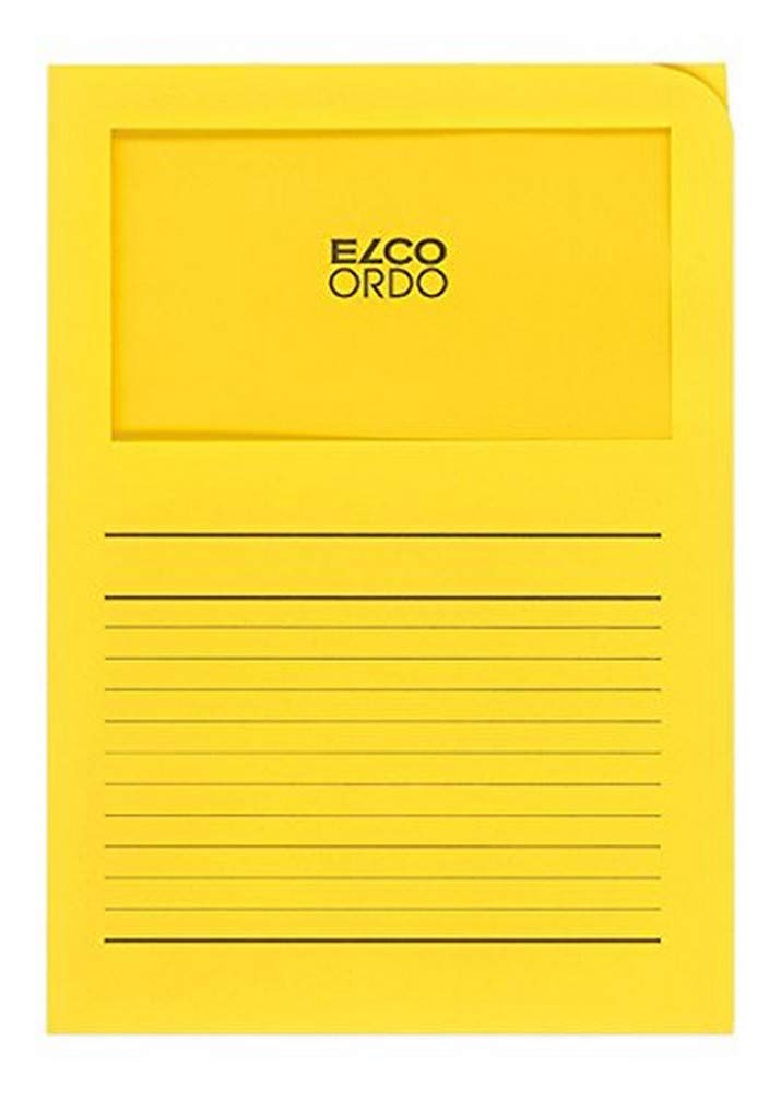 ELCO Ordo Classico 220x310 mm 120GSM Paper Folder with Printing and 180x100 mm Window (Box of 100) - Bright Yellow