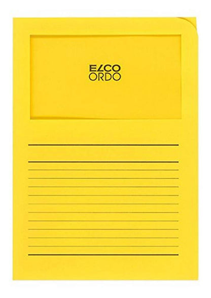 ELCO Ordo Classico 220x310 mm 120GSM Paper Folder with Printing and 180x100 mm Window (Box of 100) - Bright Yellow