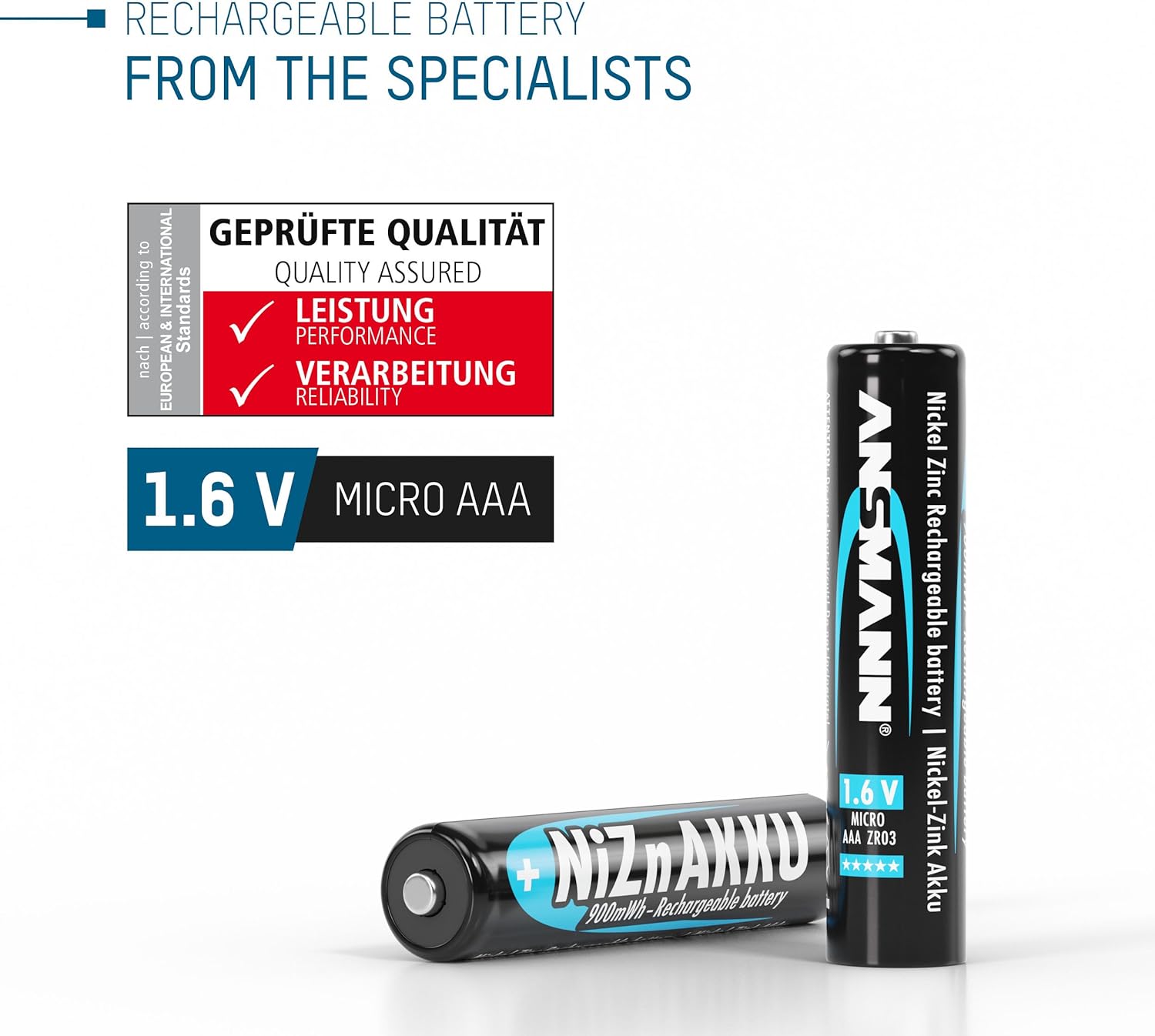 ANSMANN Micro NiZn battery AAA 1,6V 900mWh, 4 rechargeable batteries