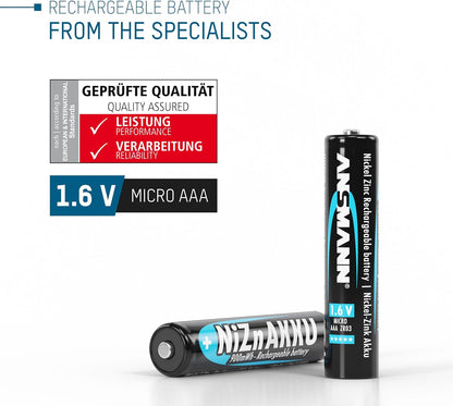 ANSMANN Micro NiZn battery AAA 1,6V 900mWh, 4 rechargeable batteries