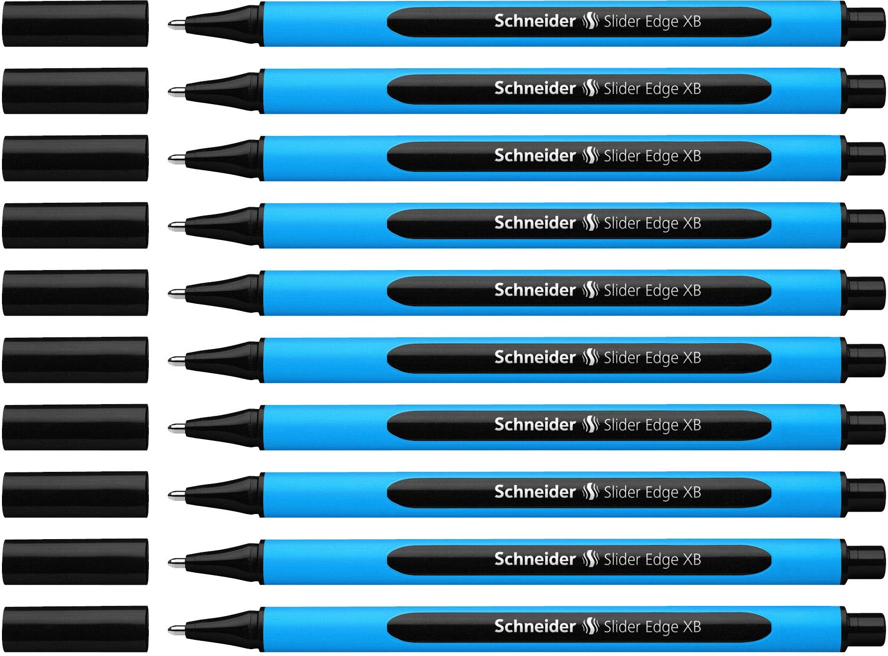 Schneider 152201 Ballpoint Pen Slider Edge with Cap XB Black Barrel Colour: Cyan-Black, 10 Count (Pack of 1