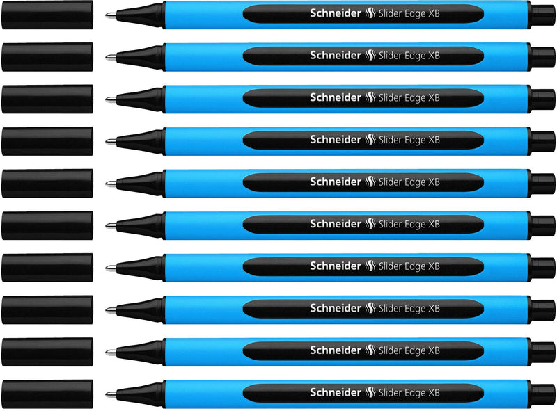 Schneider 152201 Ballpoint Pen Slider Edge with Cap XB Black Barrel Colour: Cyan-Black, 10 Count (Pack of 1