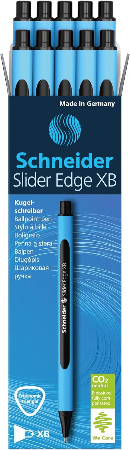 Schneider 152201 Ballpoint Pen Slider Edge with Cap XB Black Barrel Colour: Cyan-Black, 10 Count (Pack of 1