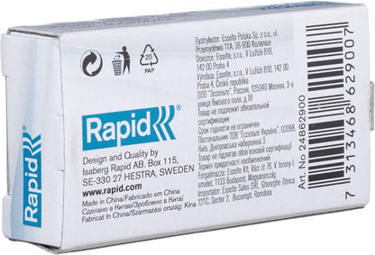 Rapid No. 10 Small Staples, For Stapling up to 10 Sheets, Use with Mini Staplers, Galvanised Wire, Box of 1000, 24862900