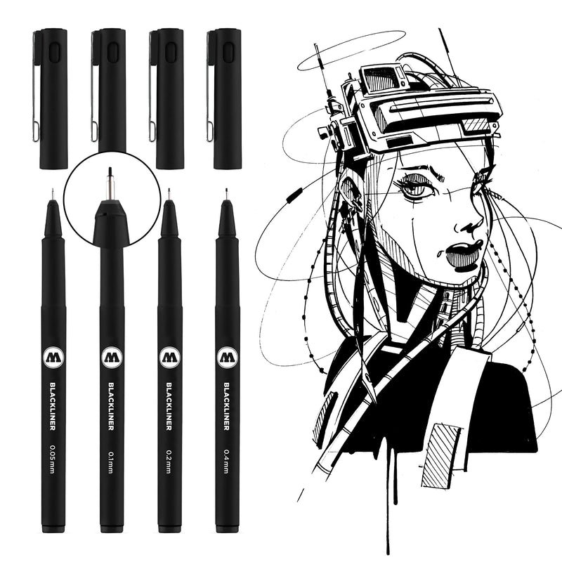Molotow Blackliner Black Marker Brush - MO200486 Set 1 4er Set Black