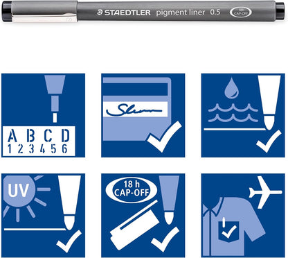 STAEDTLER ‎308 SB6P Pigment Liner Fineliner Pens with Assorted Line Width - Black (Set of 4 + 2 Free