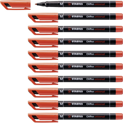 Overhead Pen - STABILO OHPen universal - Permanent Medium - Pack of 10 - red