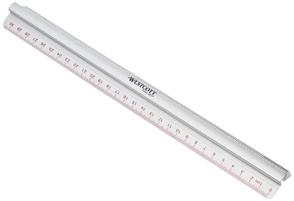 Westcott 12"/300mm Raised Grip Aluminium Ruler with Metric and Imperial Scale - Silver 300 mm