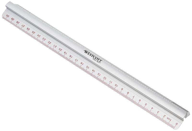 Westcott 12"/300mm Raised Grip Aluminium Ruler with Metric and Imperial Scale - Silver 300 mm