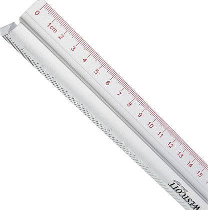 Westcott 12"/300mm Raised Grip Aluminium Ruler with Metric and Imperial Scale - Silver 300 mm
