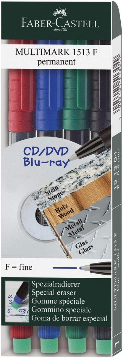 Faber-Castell Multimark Permanent F 151304 Assorted Marker Pens Pack of 4