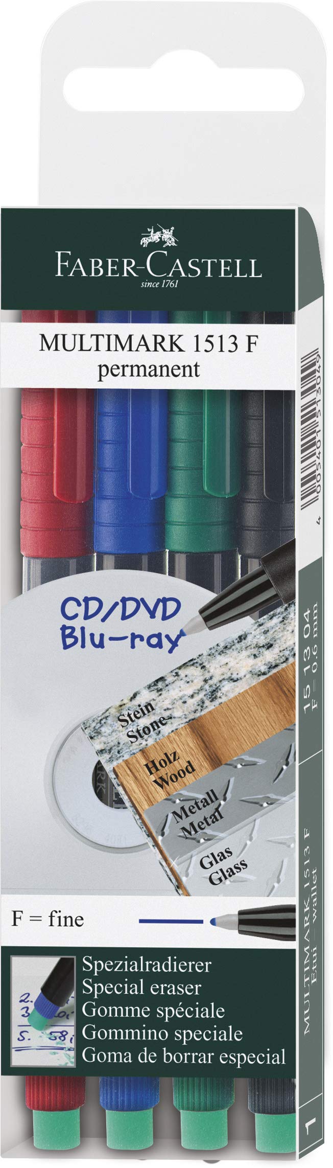 Faber-Castell Multimark Permanent F 151304 Assorted Marker Pens Pack of 4