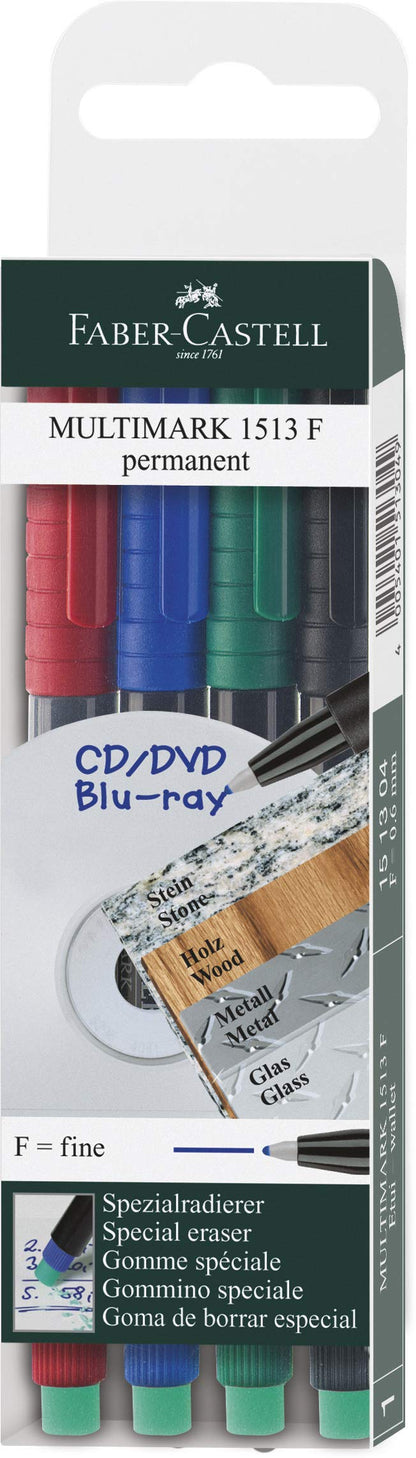 Faber-Castell Multimark Permanent F 151304 Assorted Marker Pens Pack of 4