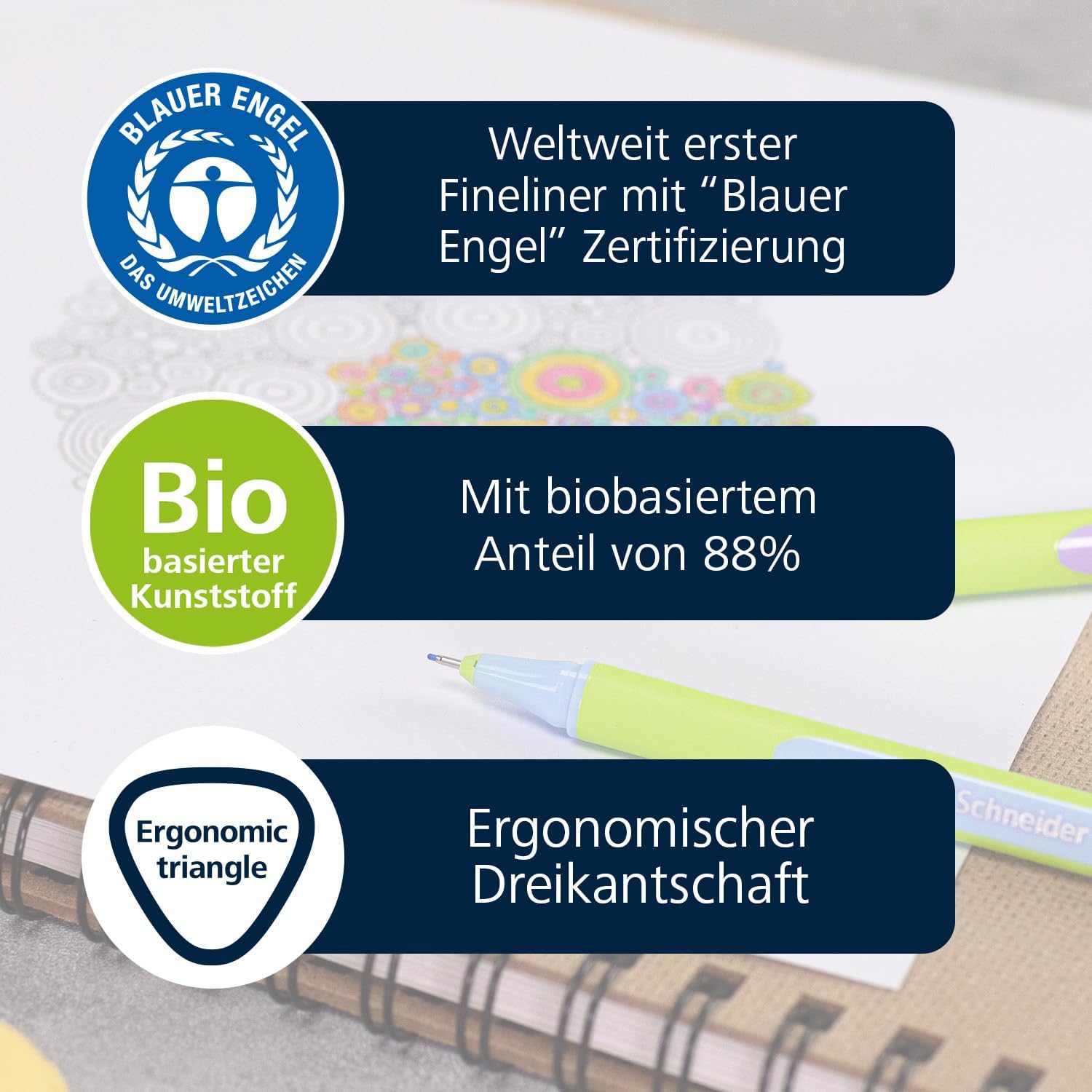 Schneider Line-Up Fineliner 0.4 mm Line Width Made of Bio-Based Plastic Awarded with The Blue Angel Pack of 10 Lapis Blue