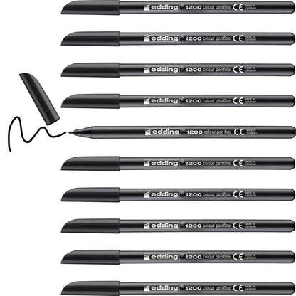 edding 1200 colour pen fine - black - 10 pens - round tip 1 mm - felt-tip pen for drawing and writing - for school or mandala
