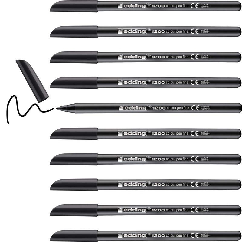 edding 1200 colour pen fine - black - 10 pens - round tip 1 mm - felt-tip pen for drawing and writing - for school or mandala