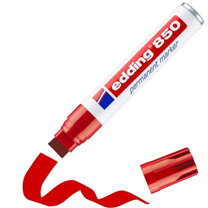 edding 850 Permanent Marker - Red - 1 Pen - Chisel Tip 5-15 mm - for Bold Markings - Waterproof, Quick-Drying, Smear-Proof Pens - for Cardboard, Plastic, Glass, Wood, Metal and Fabric