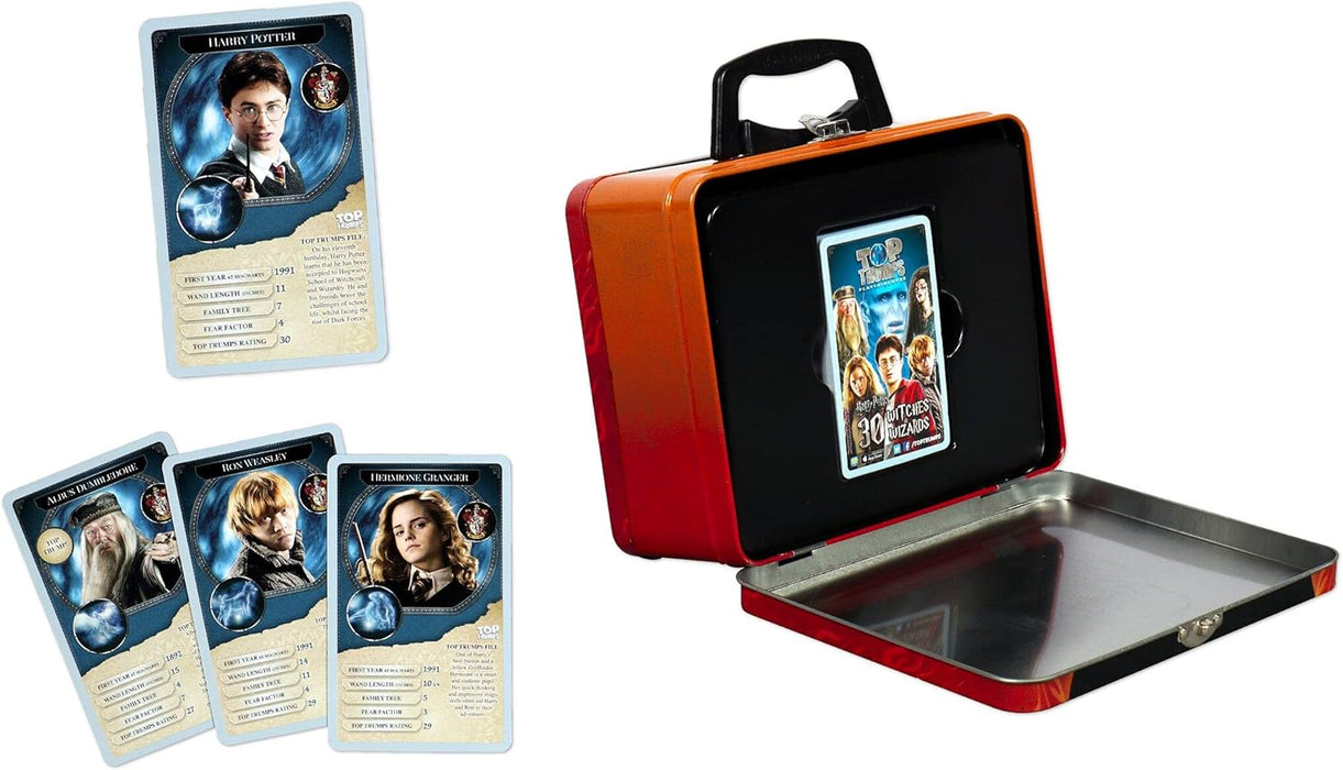 Top Trumps Harry Potter Witches and Wizards Collectors Tin Card Game, board the Hogwarts express with 30 cards with a glow-in-the-dark feature, gifts for boys and girls aged 6 plus