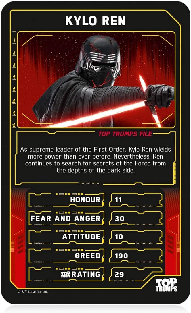 Top Trumps Star Wars Episodio IX The Rise of Skywalker Specials Juego de cartas, juega con Chewbacca, Rey, General Hux y Kylo Ren, educativo para 2 jugadores en adelante es un gran regalo para mayores