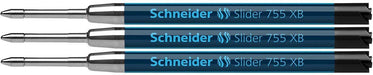Schneider Slider 755 Ballpoint Refill, Permanent XB Black, Blister Pack of 3