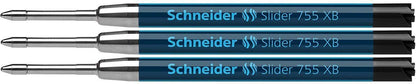 Schneider Slider 755 Ballpoint Refill, Permanent XB Black, Blister Pack of 3