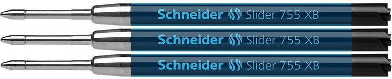 Schneider Slider 755 Ballpoint Refill, Permanent XB Black, Blister Pack of 3