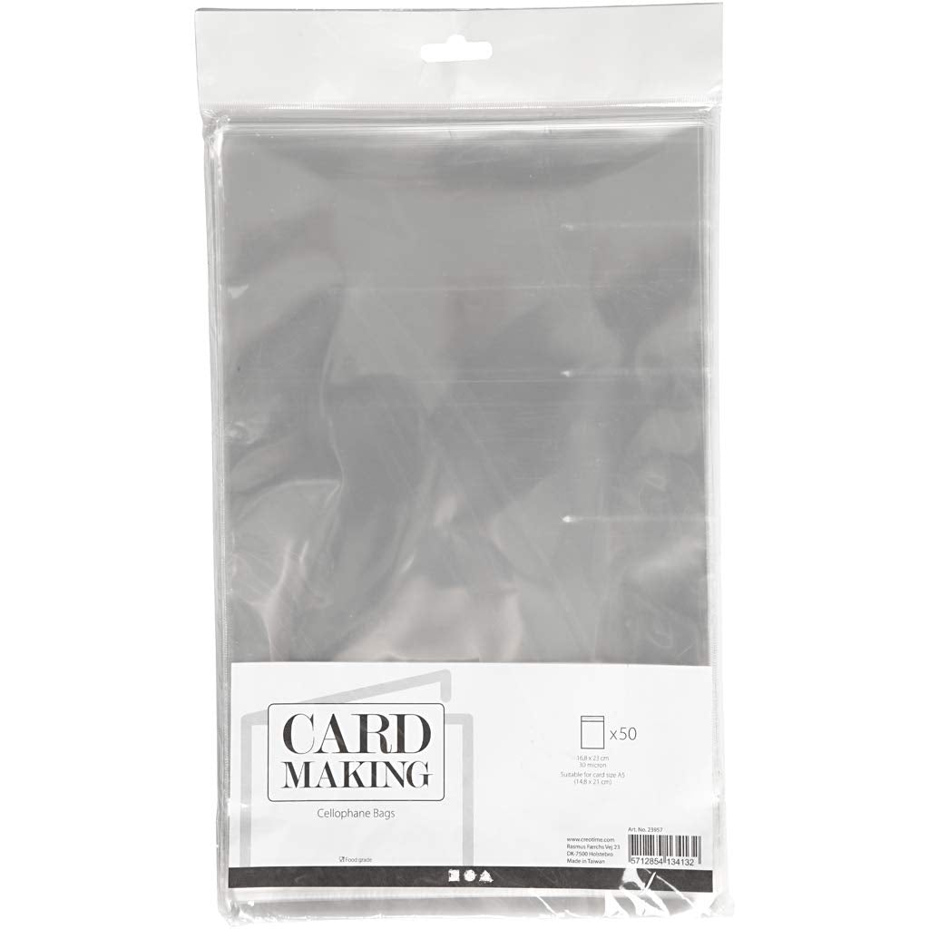 Cellophane Bags, W: 16,8 cm, H: 23 cm, 50pcs, 30 micron