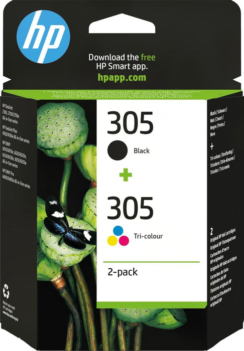 HP 305, Black/Tri-Colour Original Ink Cartridges (6ZD17AE), Pack of 2