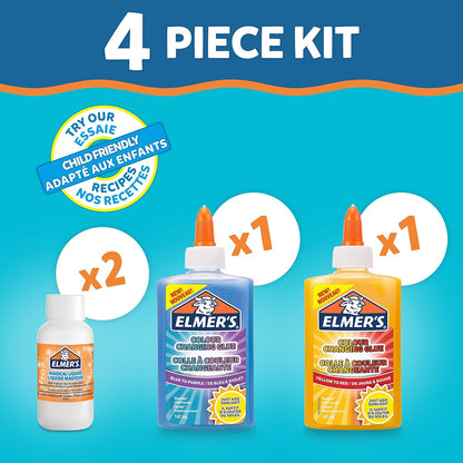 Elmer’s Colour Changing Slime Kit | Slime Supplies Include Colour Changing Glue | With Magical Liquid Slime Activator | Activates with UV Light | 4 Piece Kit Slime Kit 1 Pack Yellow and Blue