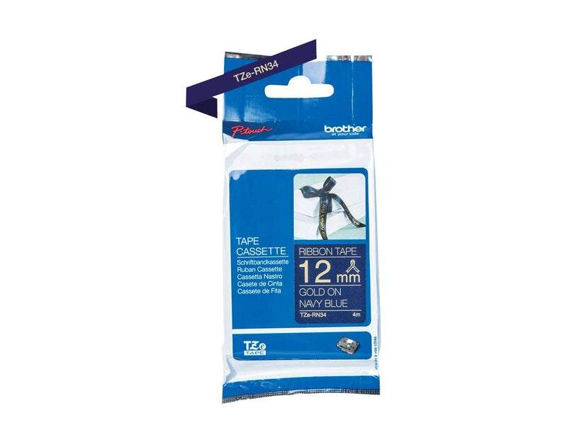 Brother TZe-R234 Labelling Tape Cassette, Gold on White, 12mm (W) x 4M (L), Ribbon Tape, Brother Genuine Supplies