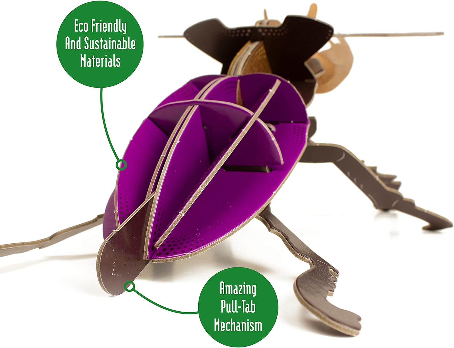 Build Your Own Striking Stag Beetle - Pull Tab Pincer Snapping Action - Eco Friendly Cardboard Craft Kit - Ages 8+