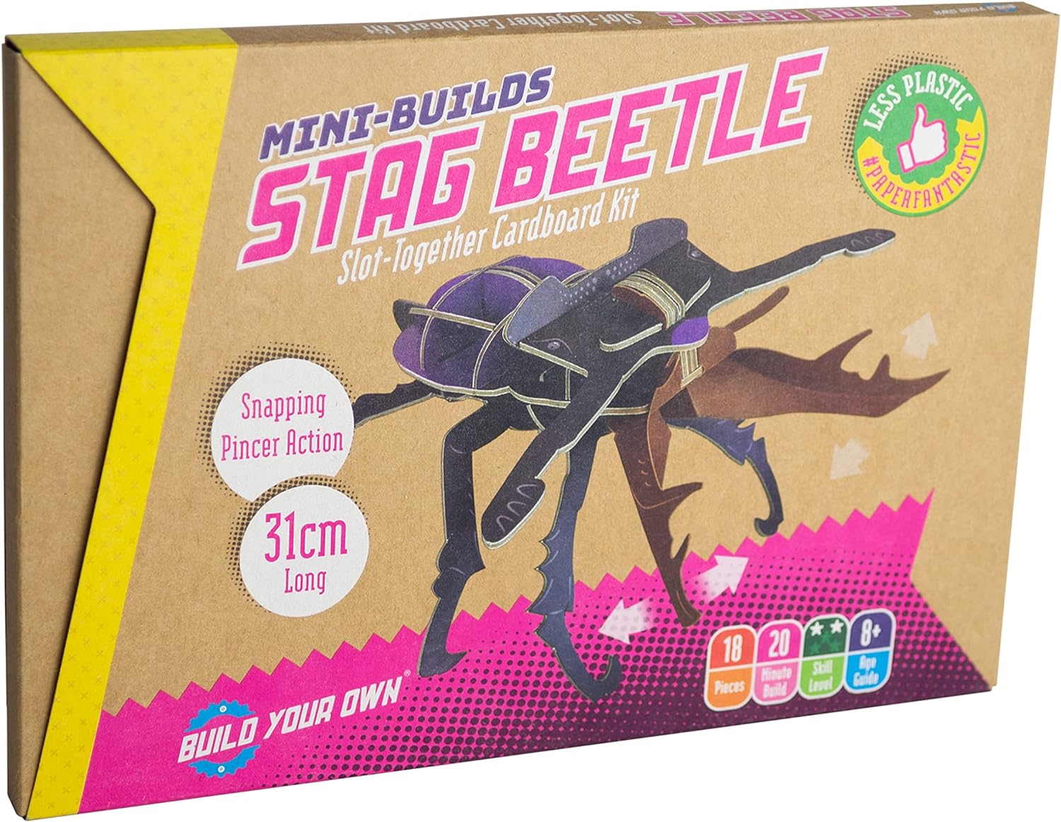 Build Your Own Striking Stag Beetle - Pull Tab Pincer Snapping Action - Eco Friendly Cardboard Craft Kit - Ages 8+
