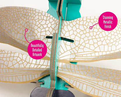 Build Your Own Beautiful Dragonfly - Pull Tab Flapping Wing Action - Eco Friendly Cardboard Craft Kit - Ages 8+