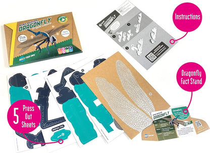Build Your Own Beautiful Dragonfly - Pull Tab Flapping Wing Action - Eco Friendly Cardboard Craft Kit - Ages 8+