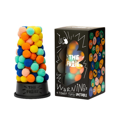 CMYK The Fuzzies Quick Game of Balance, Combines Little Pompom Balls with Gravity-Defying Towers Fun, Competitive Game For 2 or More Players, For Ages 6 to Adult, Don't Topple the Tower