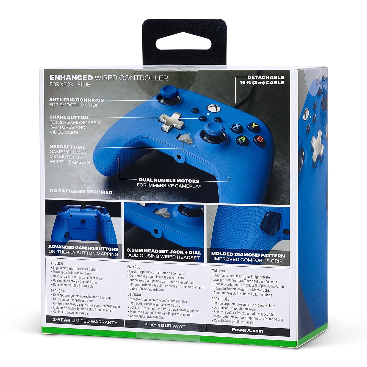 PowerA Enhanced Wired Controller for Xbox - Blue, Gamepad, Wired Video Game Controller, Gaming Controller, Xbox Series X|S
