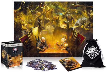 The Witcher Playing Gwent | 1000 Piece Jigsaw Puzzle | Includes Poster and Bag | 68 x 48 | for Adults & Kids Age 14 Years and Up | Perfect for Christmas and Birthday Present | Game-Artwork | Premium 1000 pcs The Witcher Playing Gwent