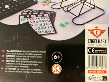 Engelhart - Mini jeu de bingo complet avec sphère - 360564 - Bingo Set Round Cage 14 inch, 75 Balls,18 Cards, 150 Coloured Markers Lotto Family lottery